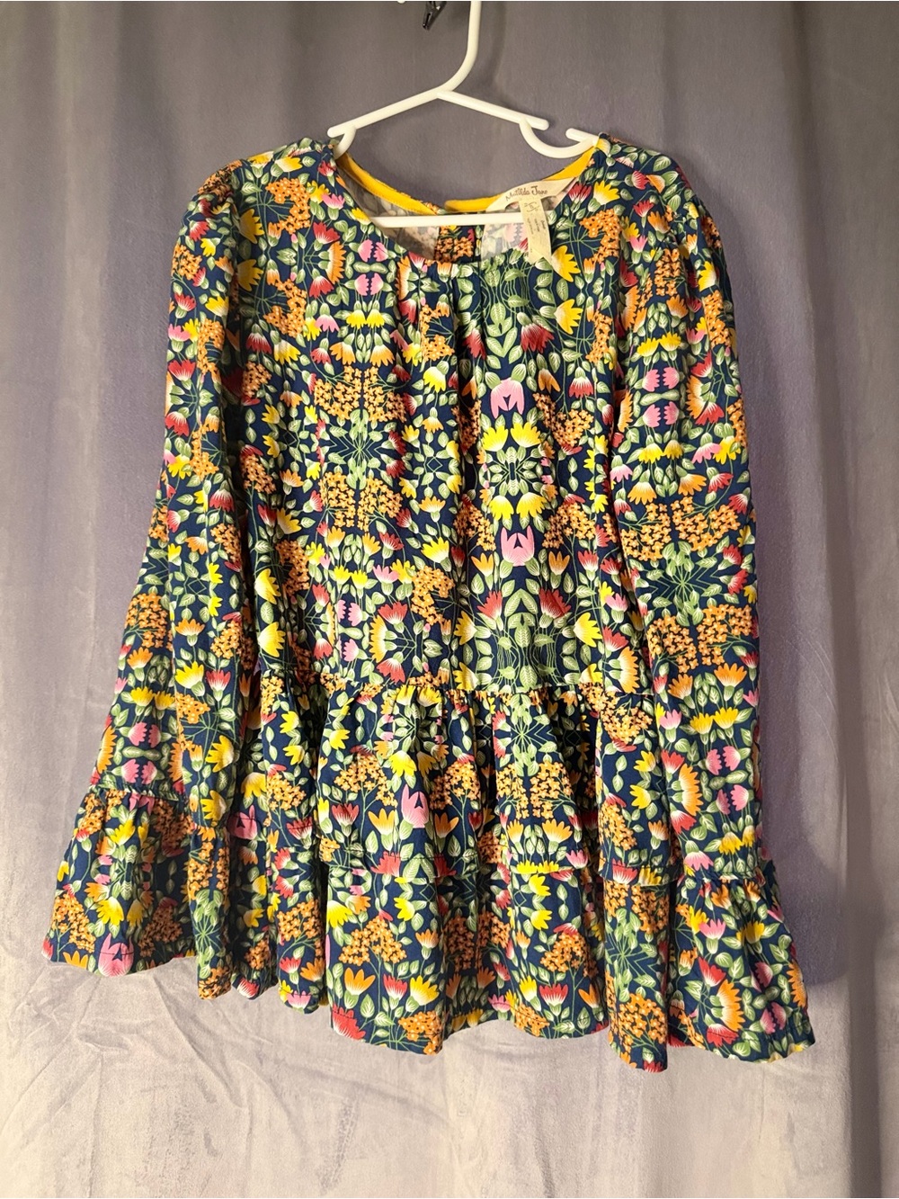 Matilda Jane Navy Floral Tiered Long Sleeve Dress with Pink & Yellow Accents